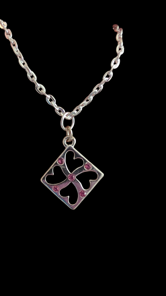 Pink hearts silver pendant