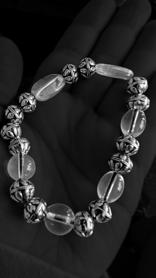 Unisex large silver and clear stone bracelet